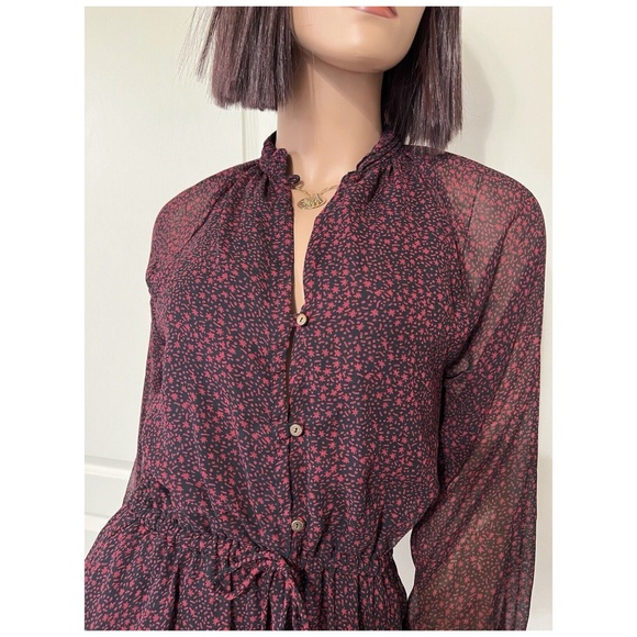 CLEOBELLA Dark Red Kelly Mini Chiffon Dress Long Sleeve V-Neck - Size Small - Picture 8 of 9